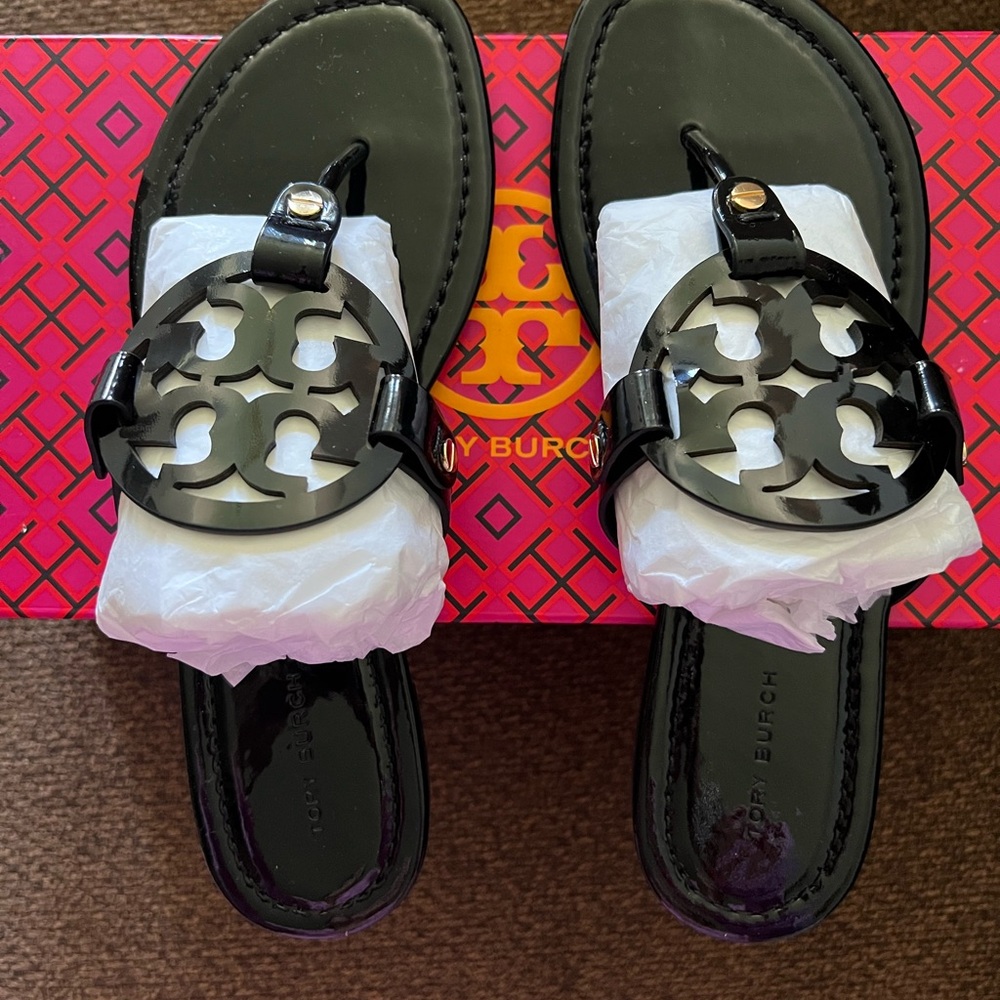 Tory Burch Black Patent Leather Sandals
